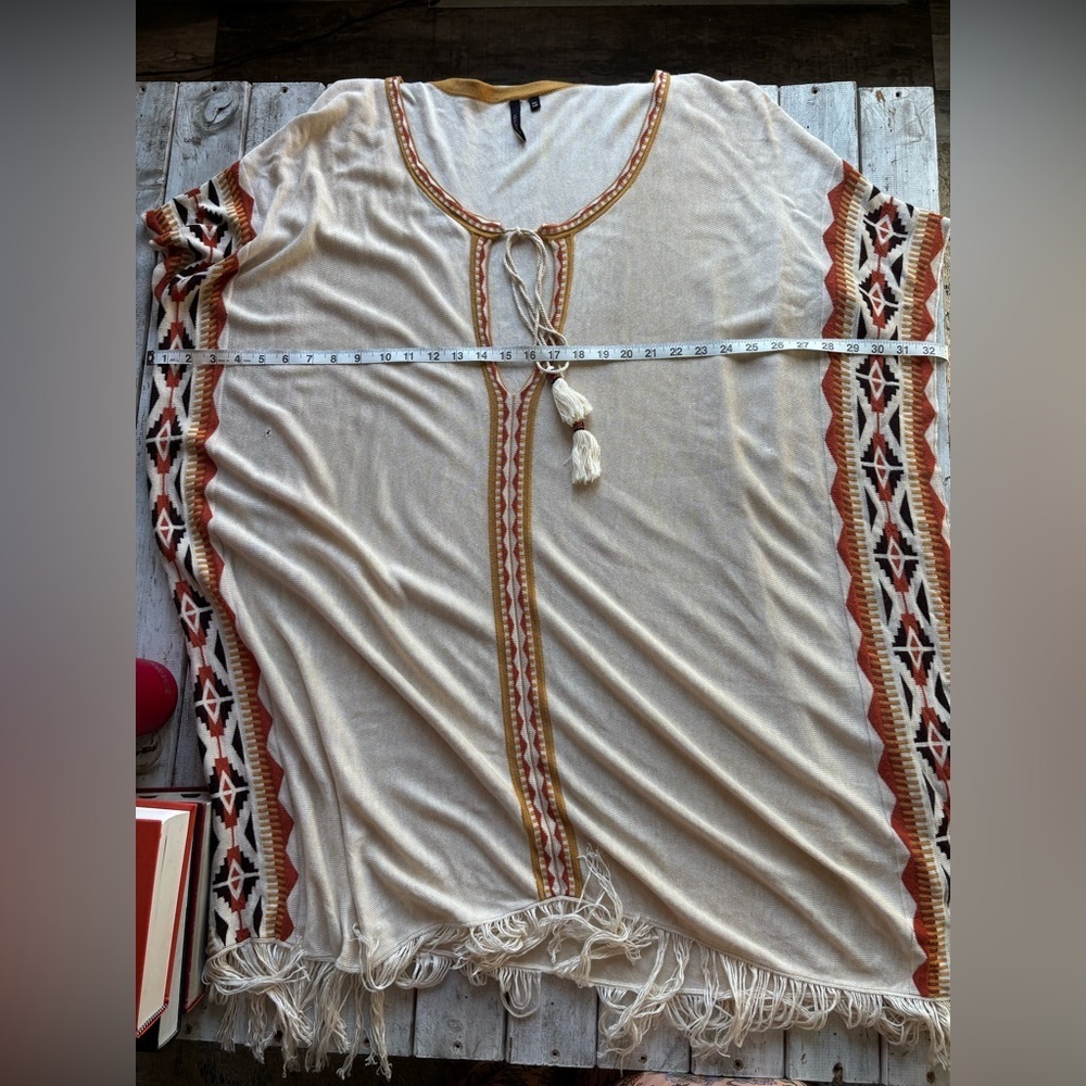 Idol Mind Boho Fringe Kaftan Tunic Aztec Trim Long S/M - Picture 4 of 10